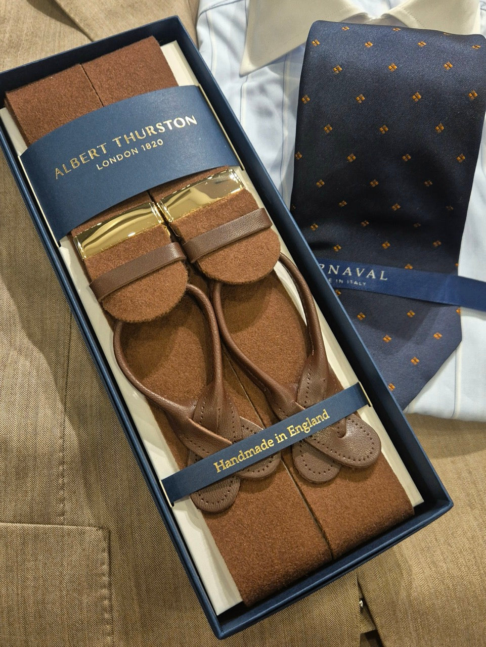 Albert Thurston brown box cloth braces