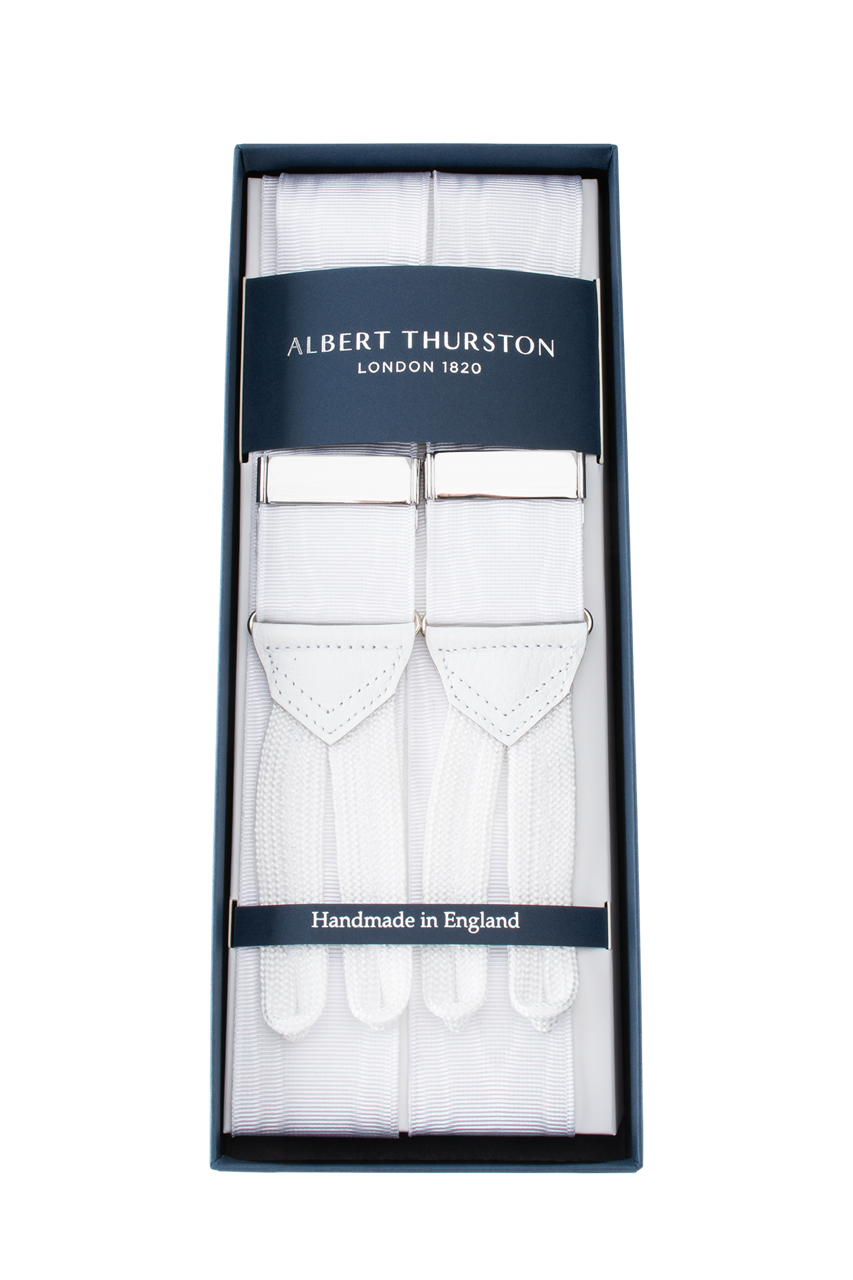 Albert Thurston White Moire braces