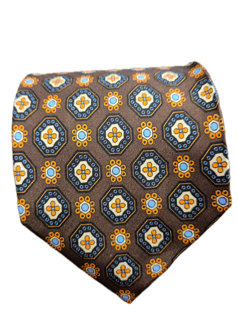 Lannio Brown geometric Seven-fold silk tie