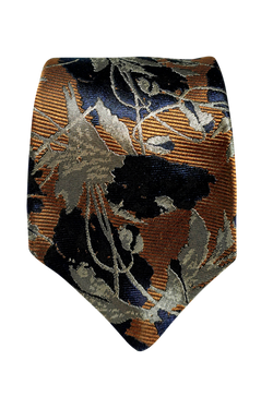 Dries Navy and Brown floral seven-fold silk tie