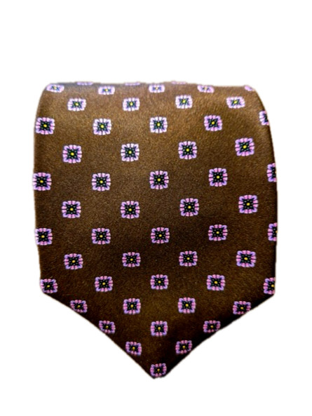 Massa Brown and Lilac mini floral silk tie