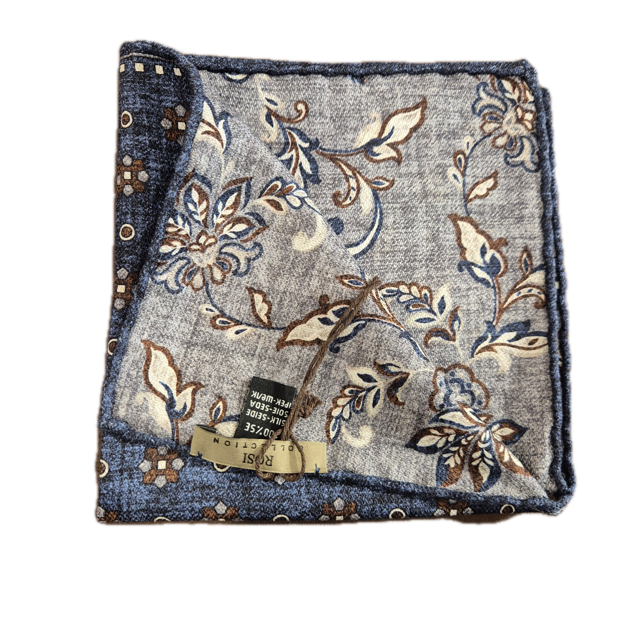 Rosi Collection Blue Brown geometric double sided silk Pocket Square