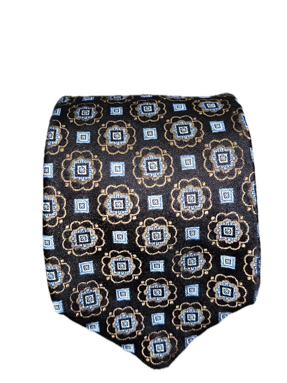 Parthenope Navy floral geometric seven-fold silk tie