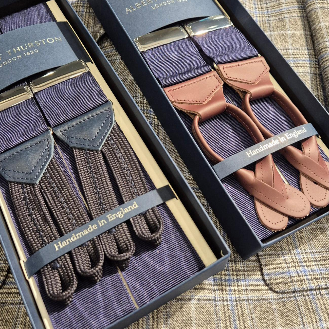 Albert Thurston Navy Moire braces