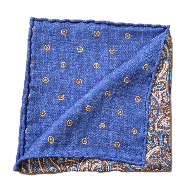 Rosi Collection Blue Paisley double sided silk pocket square