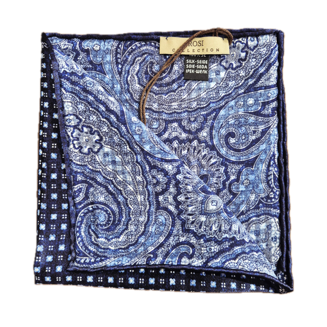 Rosi Collection Navy mini floral and Paisley silk pocket square