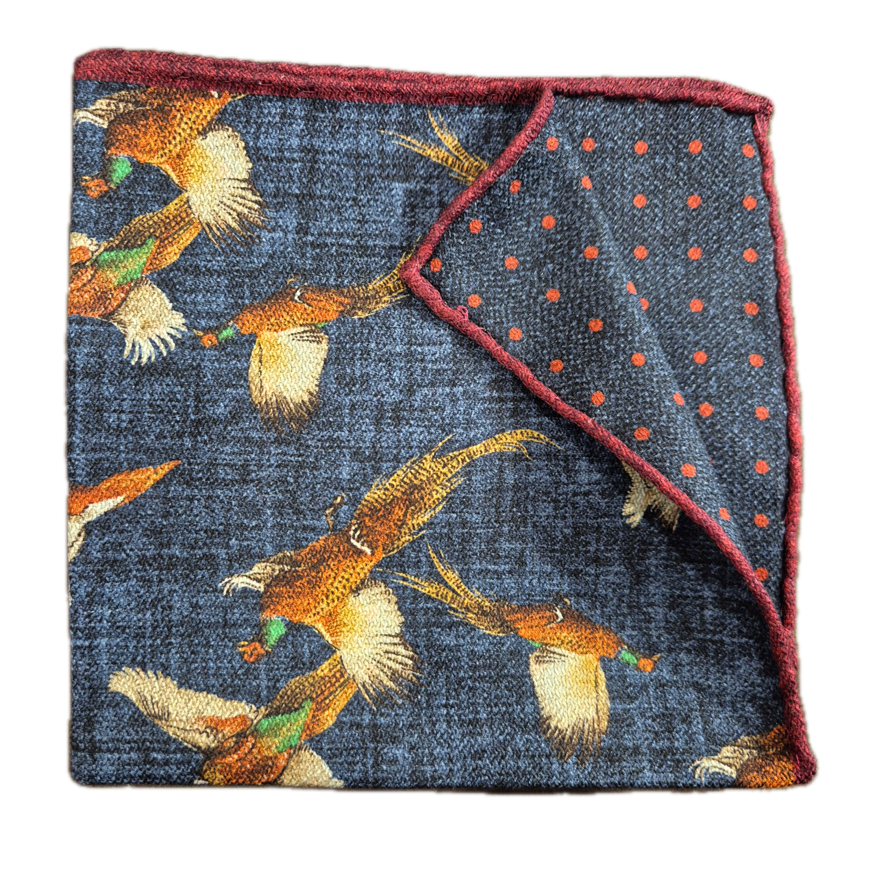 Rosi Collection navy bird print silk pocket square