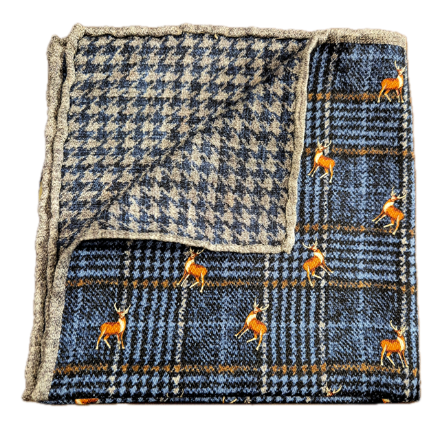 Rosi Collection Navy Deer silk pocket square