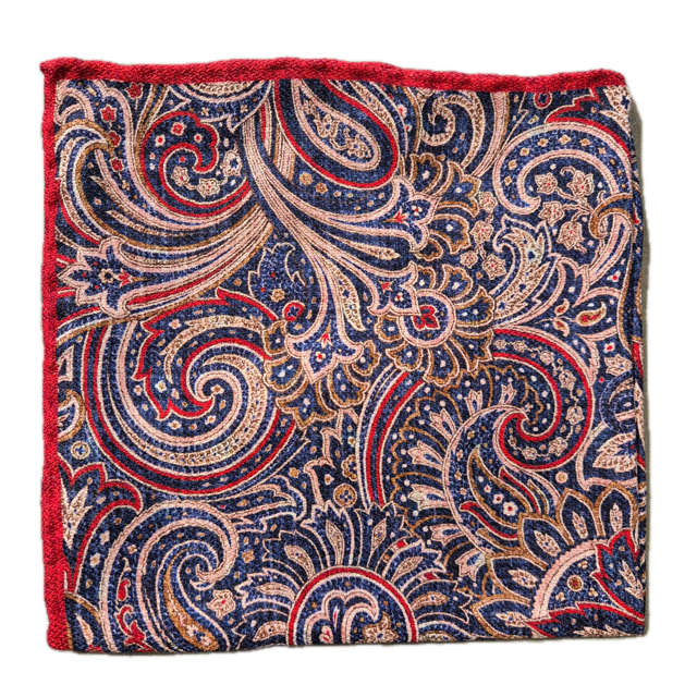 Rosi Collection red and navy paisley silk pocket square