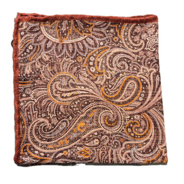 Rosi Collection burned orange paisley silk pocket square