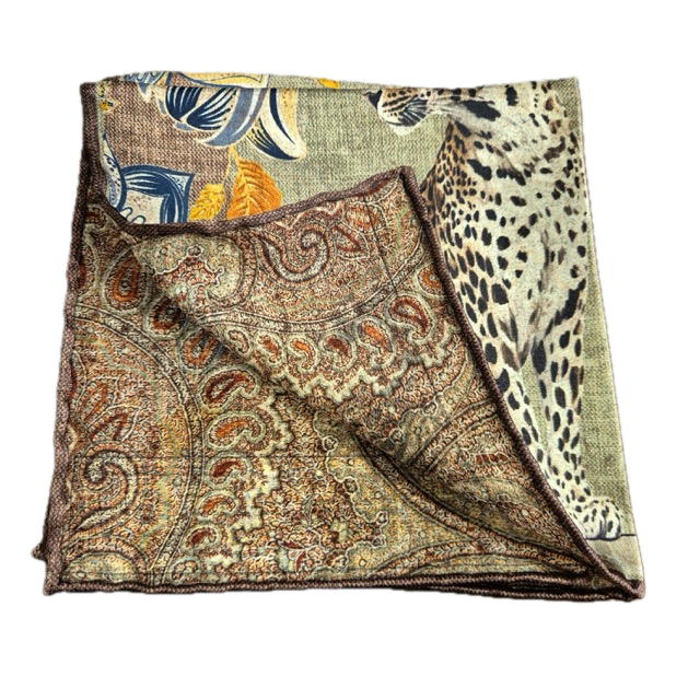 Rosi Collection Green Leopard silk pocket square