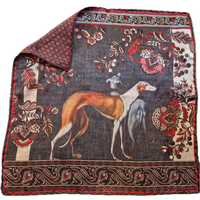 Rosi Collection Grey Navy Greyhound silk pocket square