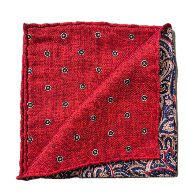 Rosi Collection red and navy paisley silk pocket square