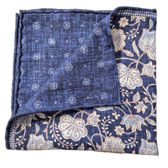Rosi Collection Navy Floral double sided silk pocket square
