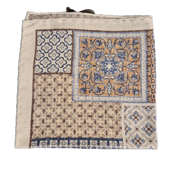 Rosi Collection cream and brown silk pocket square