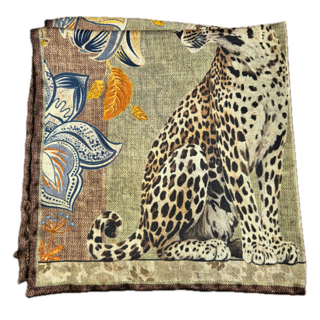 Rosi Collection Green Leopard silk pocket square