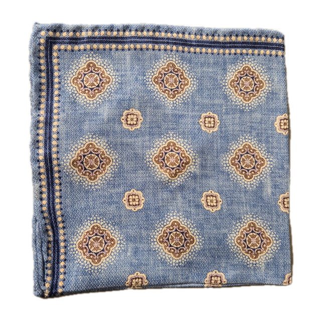 Rosi Collection blue geometric paisley silk pocket square