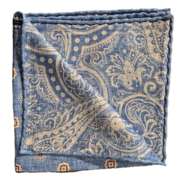 Rosi Collection blue geometric paisley silk pocket square
