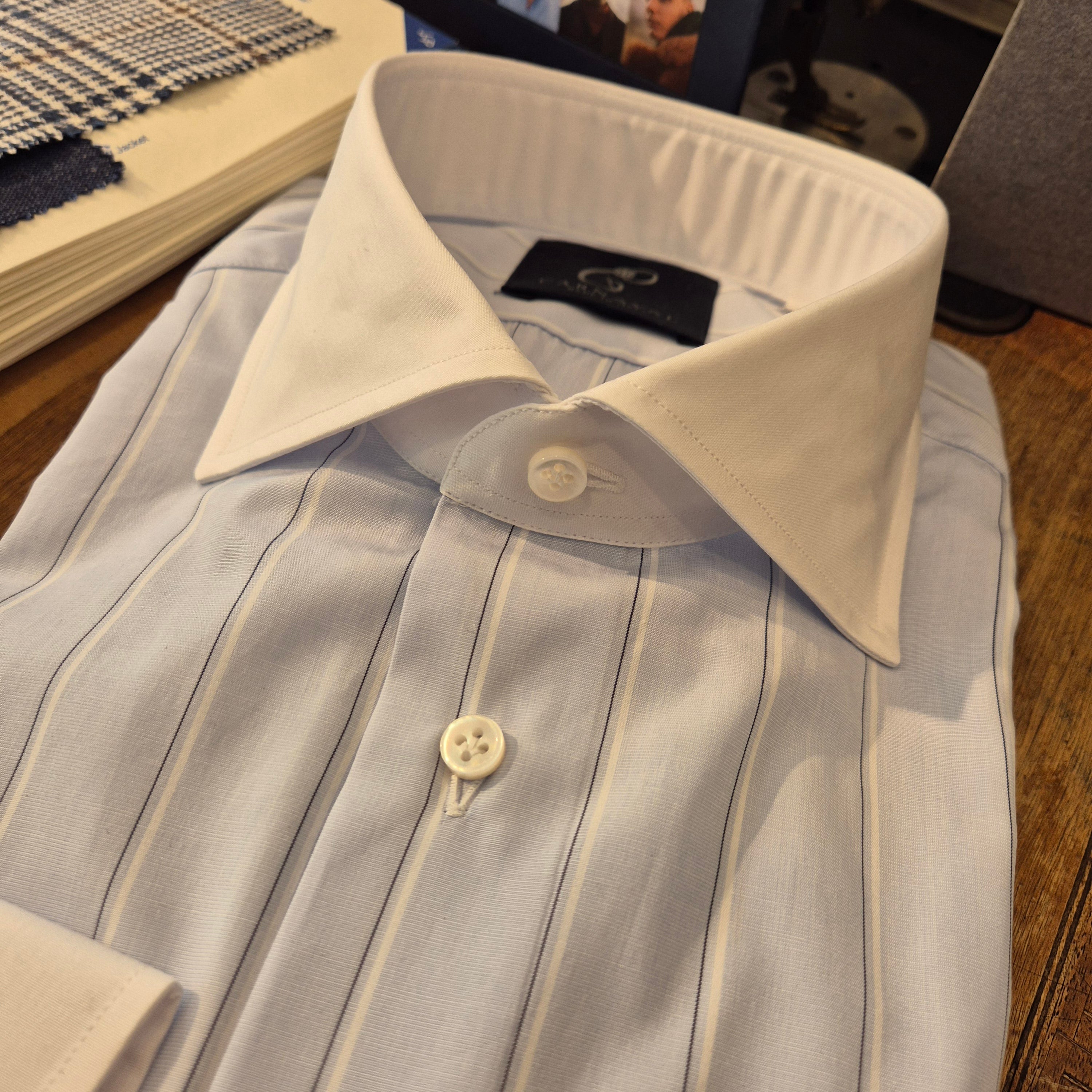 Savoia Sky blue stripe banker collar men’s shirt