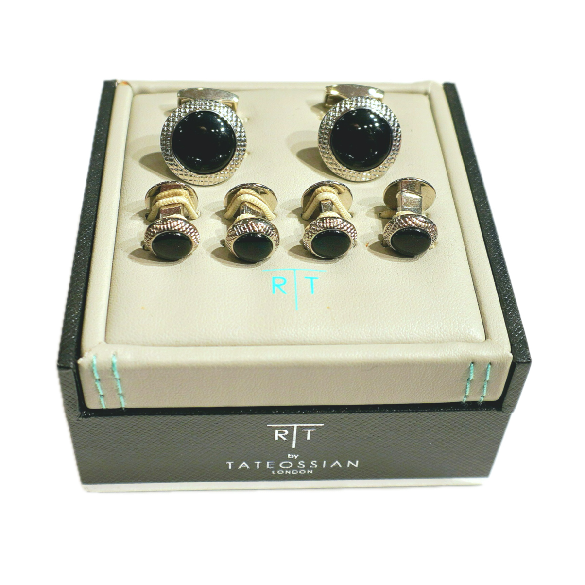 Tateossian Black Onyx Bullseye Cufflinks and Studs set