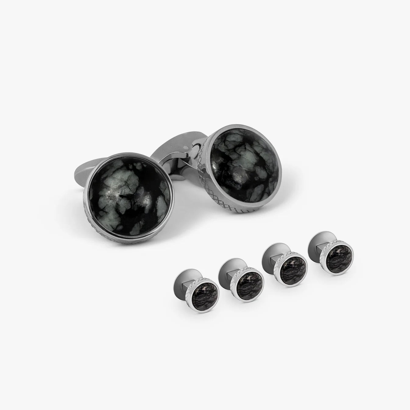 Tateossian Titanium and Line stone cufflink and stud set