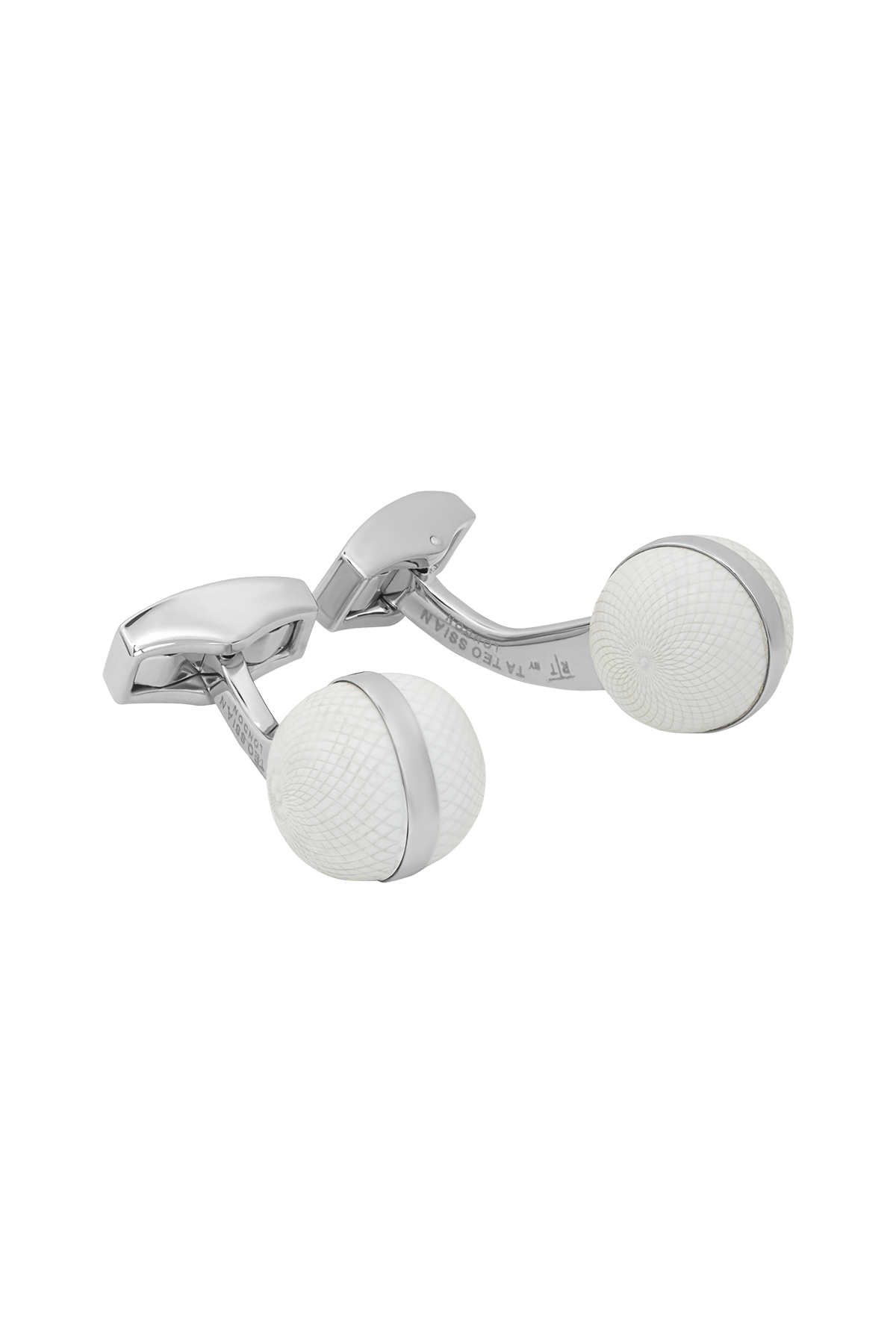 Tateossian rhodium guilloche sphere with lapis cufflinks