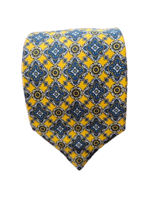 Basilica Yellow and Navy geometric silk tie