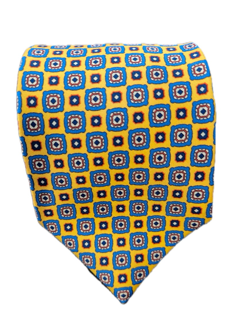 Neapolis Yellow and blue geometric silk tie