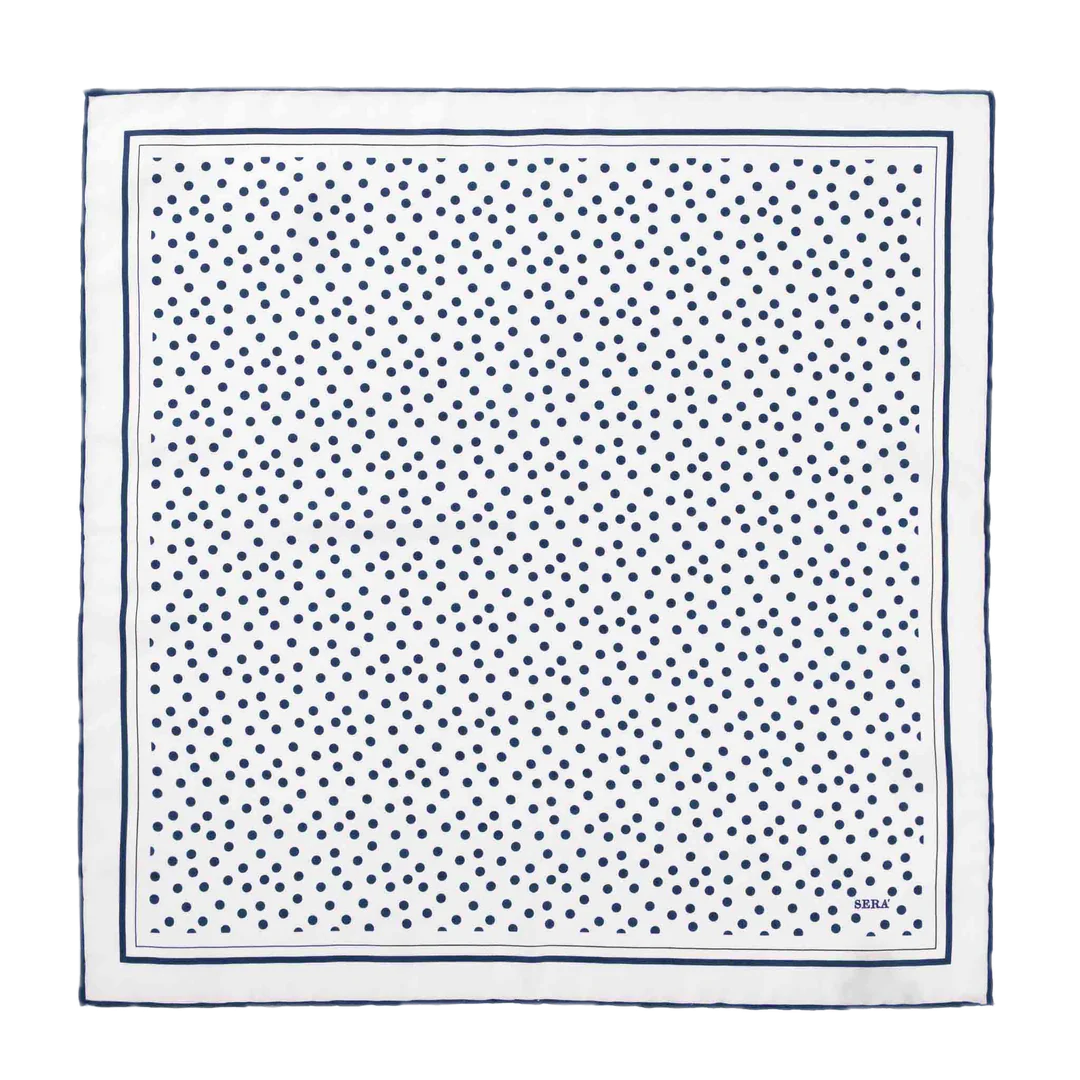 Serà Fine Silk White with Navy dots pocket square
