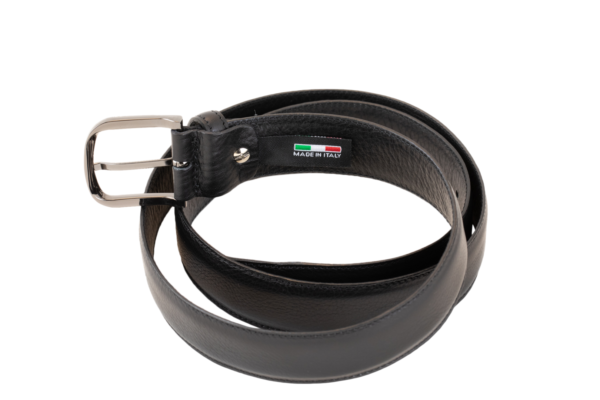 The Scandicci brown and black belt, made in Italy from a supple leather, textured, and is finished with a metal buckle.