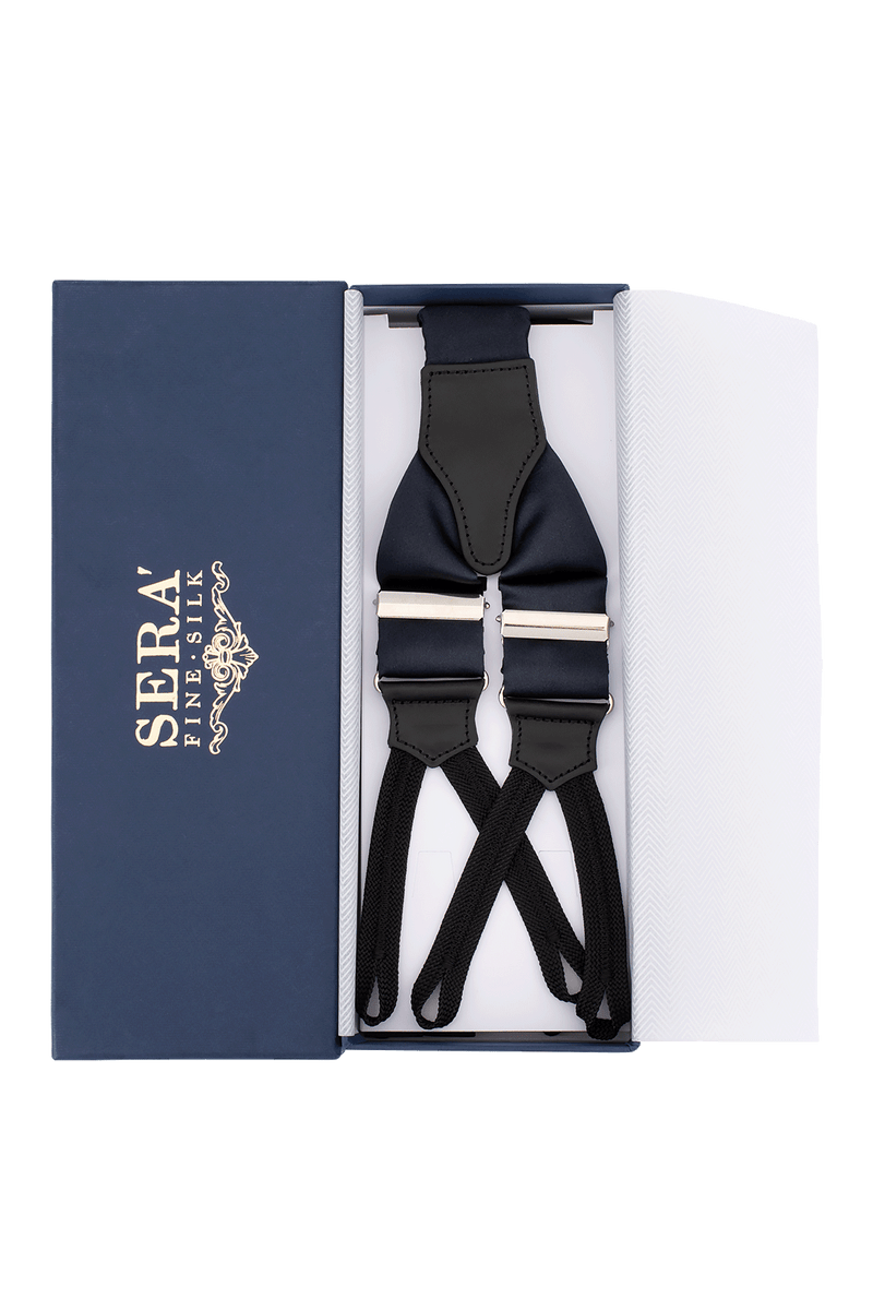 Serà Fine Silk Navy Blue Barathea Tuxedo Silk Suspenders