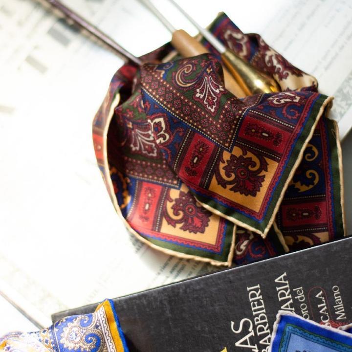 Our men's silk pocket squares are made in Italy using the finest silks from Como. Full of colours and vibes, drawing inspiration from Italian wines, world cities, Opera and more.