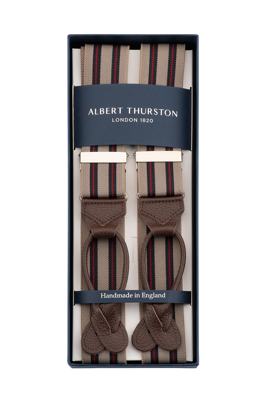 Albert Thurston tan and brown striped braces