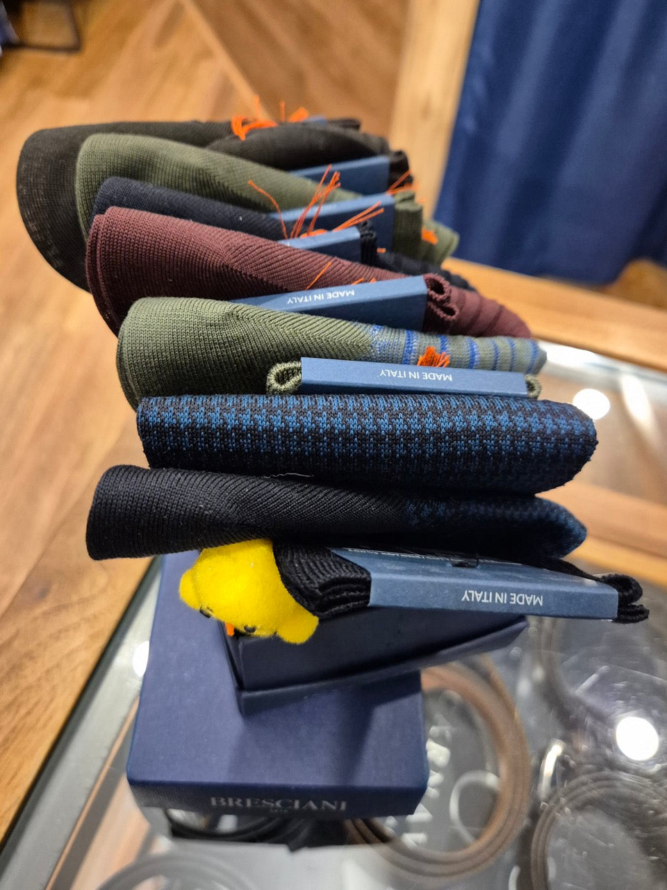 Bresciani Navy Houndstooth KNEE length cotton socks