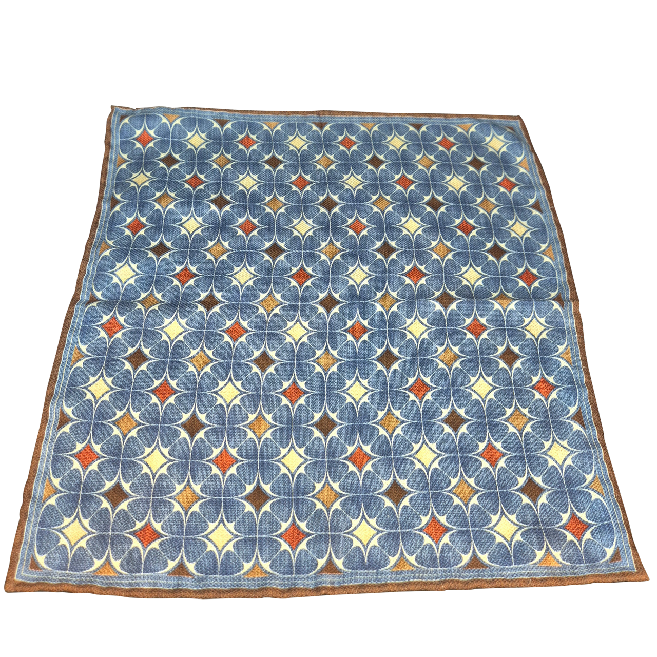 Rosi Collection Blue Brown geometric double sided silk Pocket Square