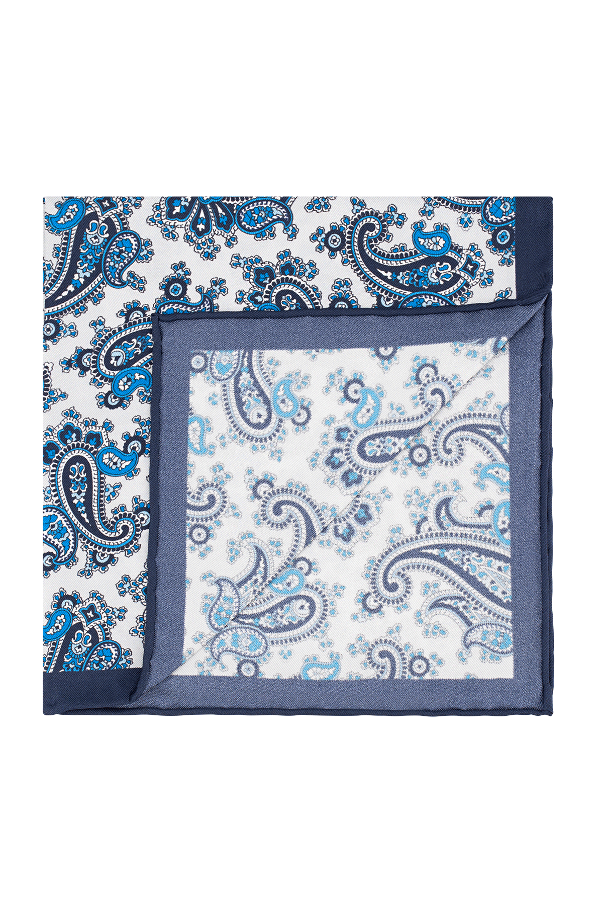 Tiber Blue and Navy Paisley silk pocket square