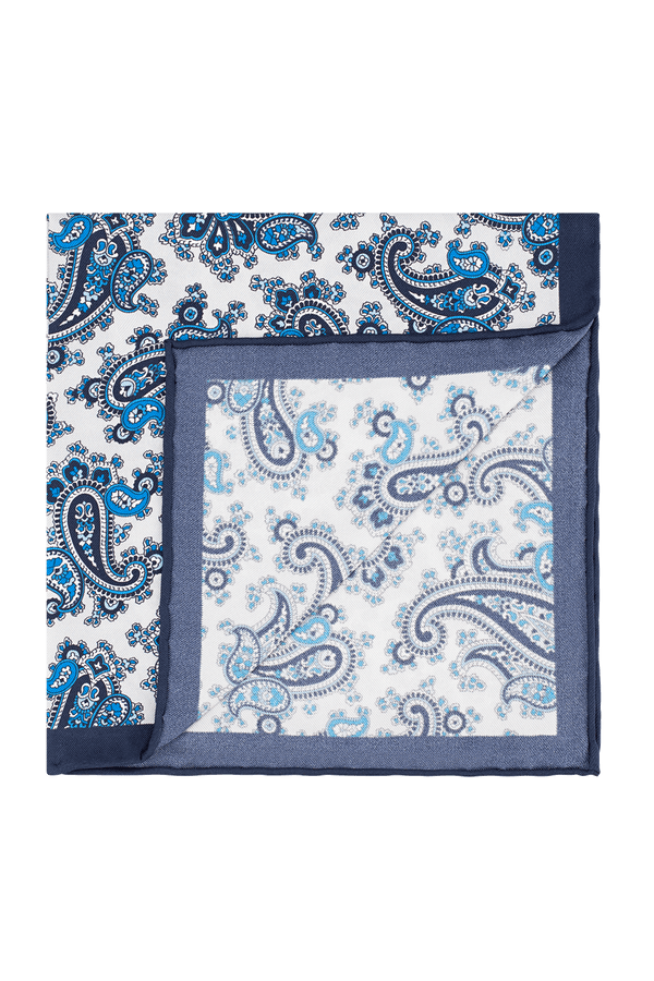 Tiber Blue and Navy Paisley silk pocket square