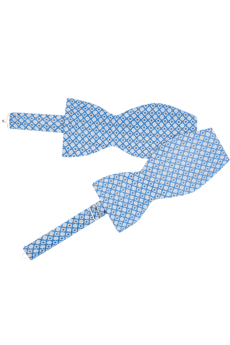 Lorenzo blue and white mini squares silk bow tie