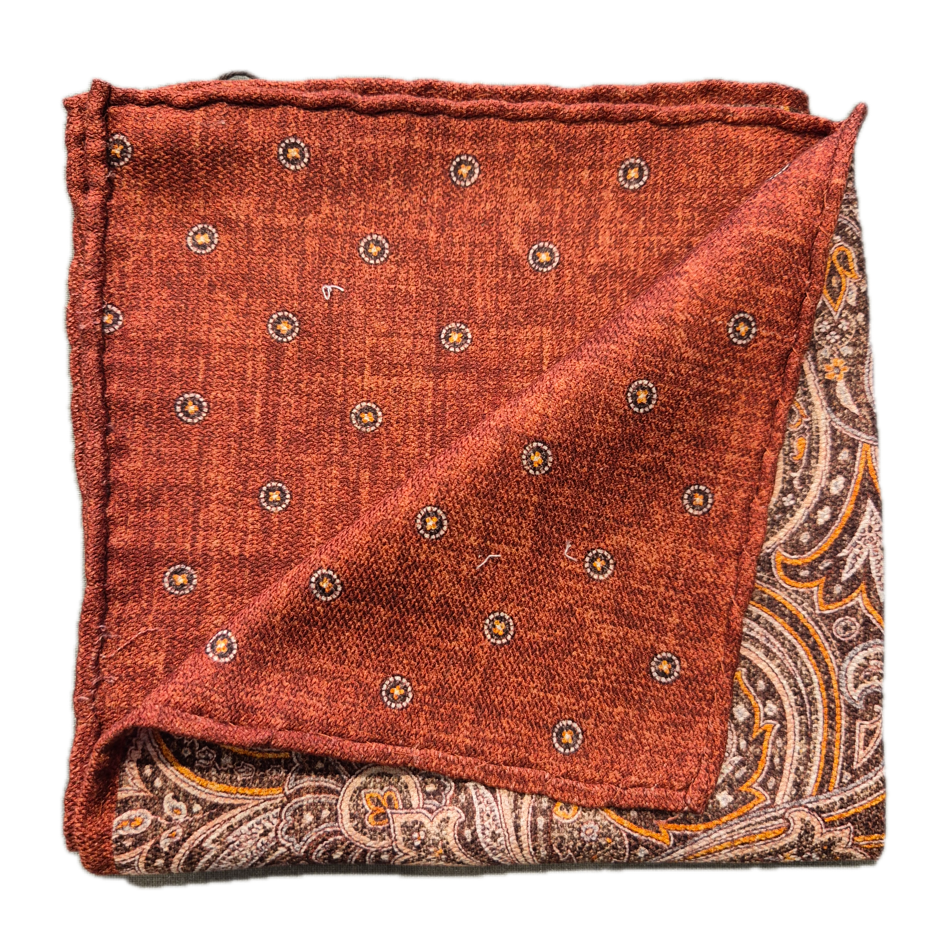 Rosi Collection burned orange paisley silk pocket square