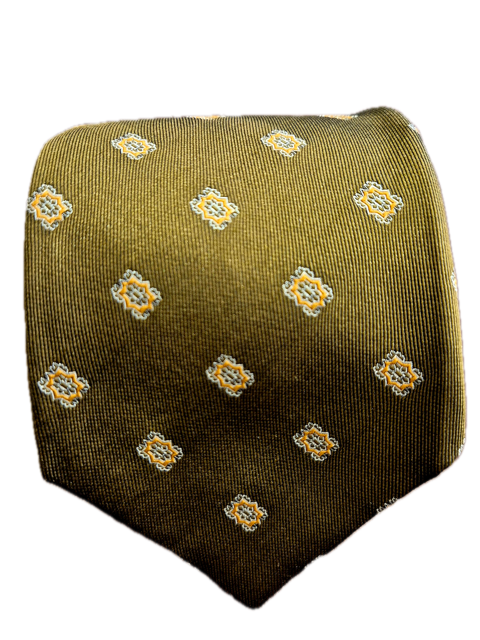 Cesare olive green Seven fold Jacquard silk tie