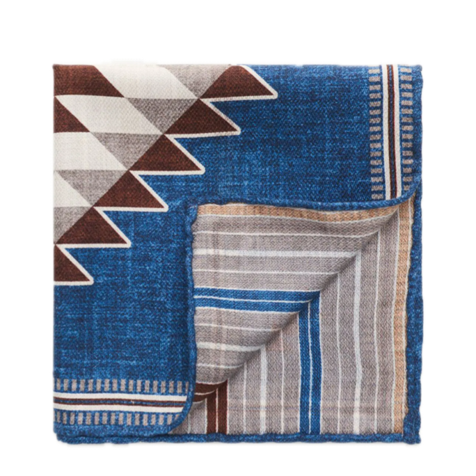 Blue Geometric and multi stripe silk pocket square