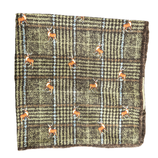 Rosi Collection Green Deer print silk pocket square