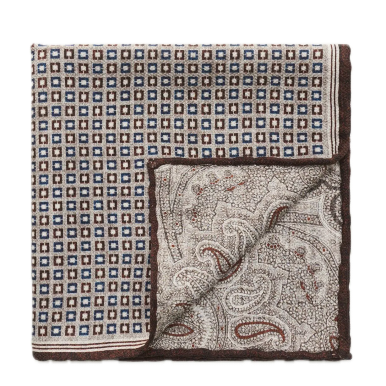 Rosi Collection Brown Paisley Double sided silk pocket square