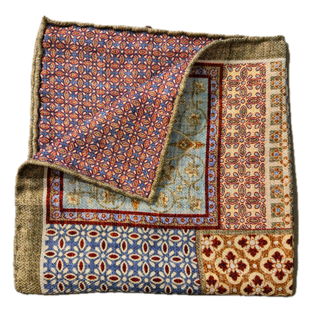 Rosi Collection Green multi colour geometric silk pocket square