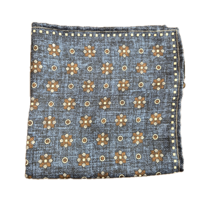 Rosi Collection Blue Brown geometric double sided silk Pocket Square