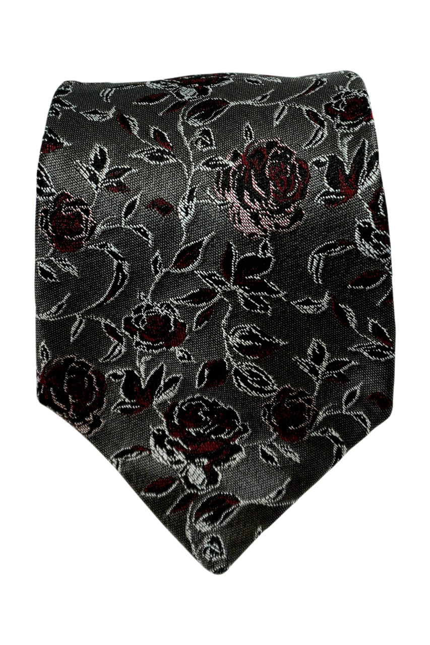 Massa Charcoal floral seven-fold silk tie