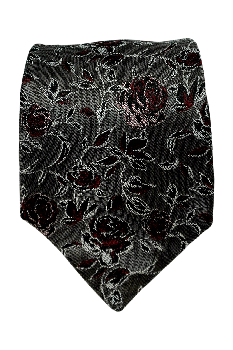 Massa Charcoal floral seven-fold silk tie