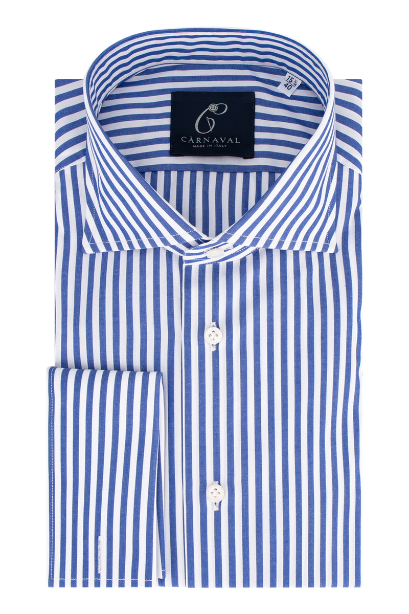 Blue and white striped men s French cuff shirt C rnaval Sartoria