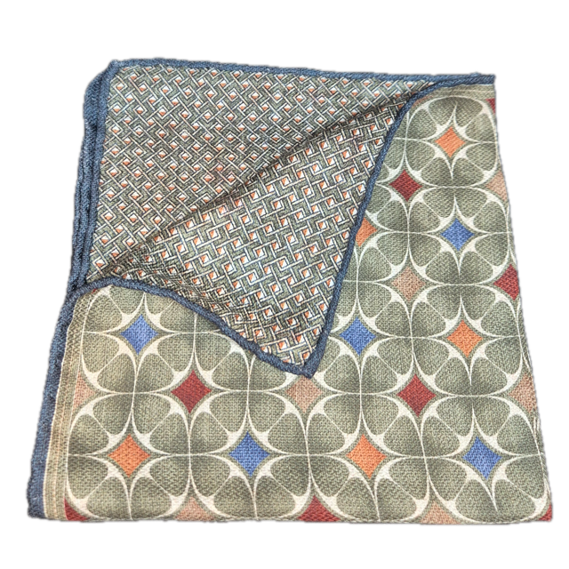 Rosi Collection Green multi colour geometric silk pocket square