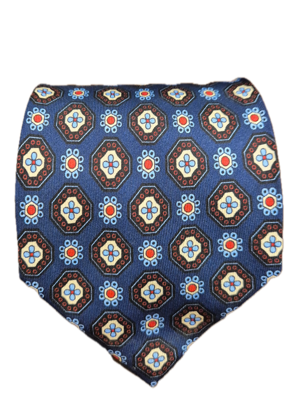Lannio Navy geometric seven-fold silk tie